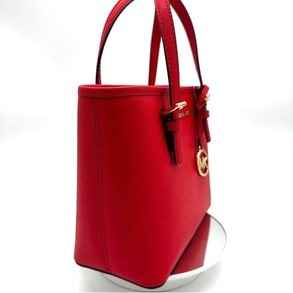 Michael Kors Jet Set Travel Extra-Small Top Zip Tote Bag Red/Gold - Picture 4 of 9